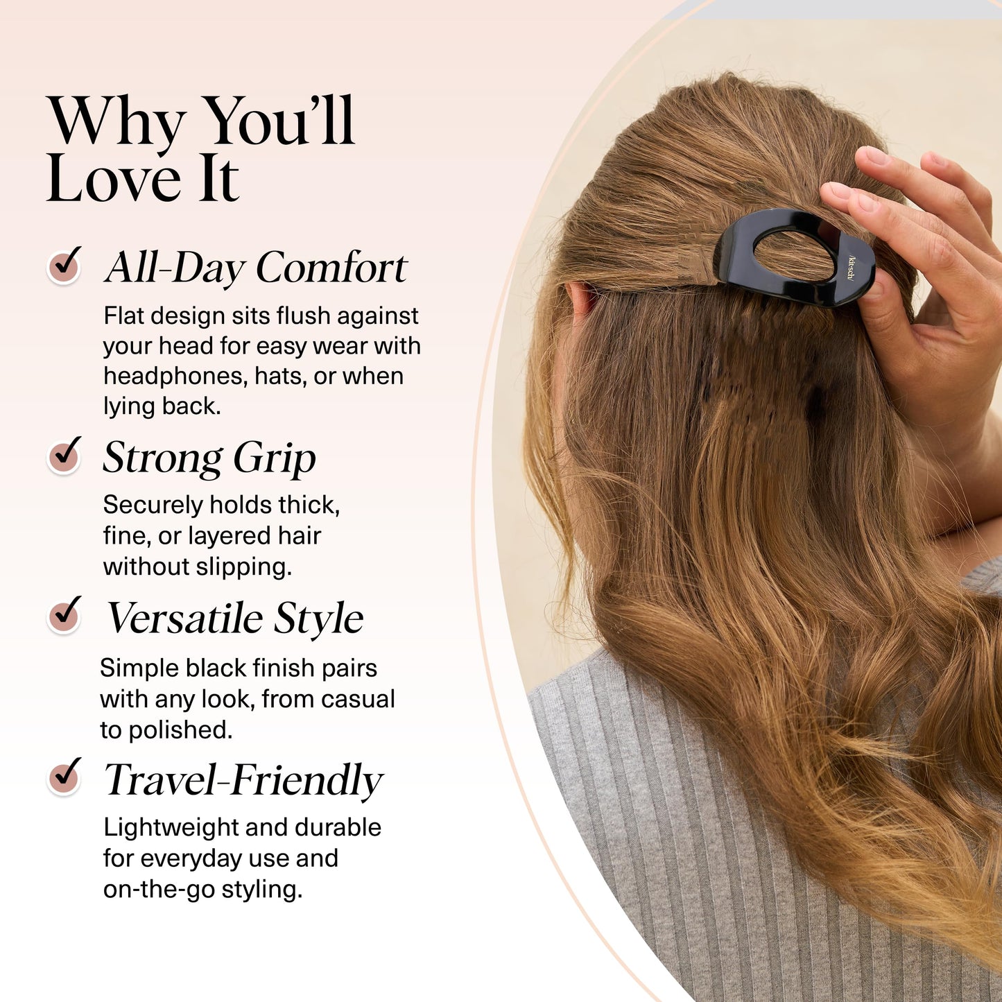 Kitsch Medium Flat Claw Clips for Women - Stylish Flat Hair Clips, Strong Hold for Thick & Fine Hair | Non-Slip for Secure, Comfortable All-Day Wear | Ideal Gifts for Women - Tortoise Design