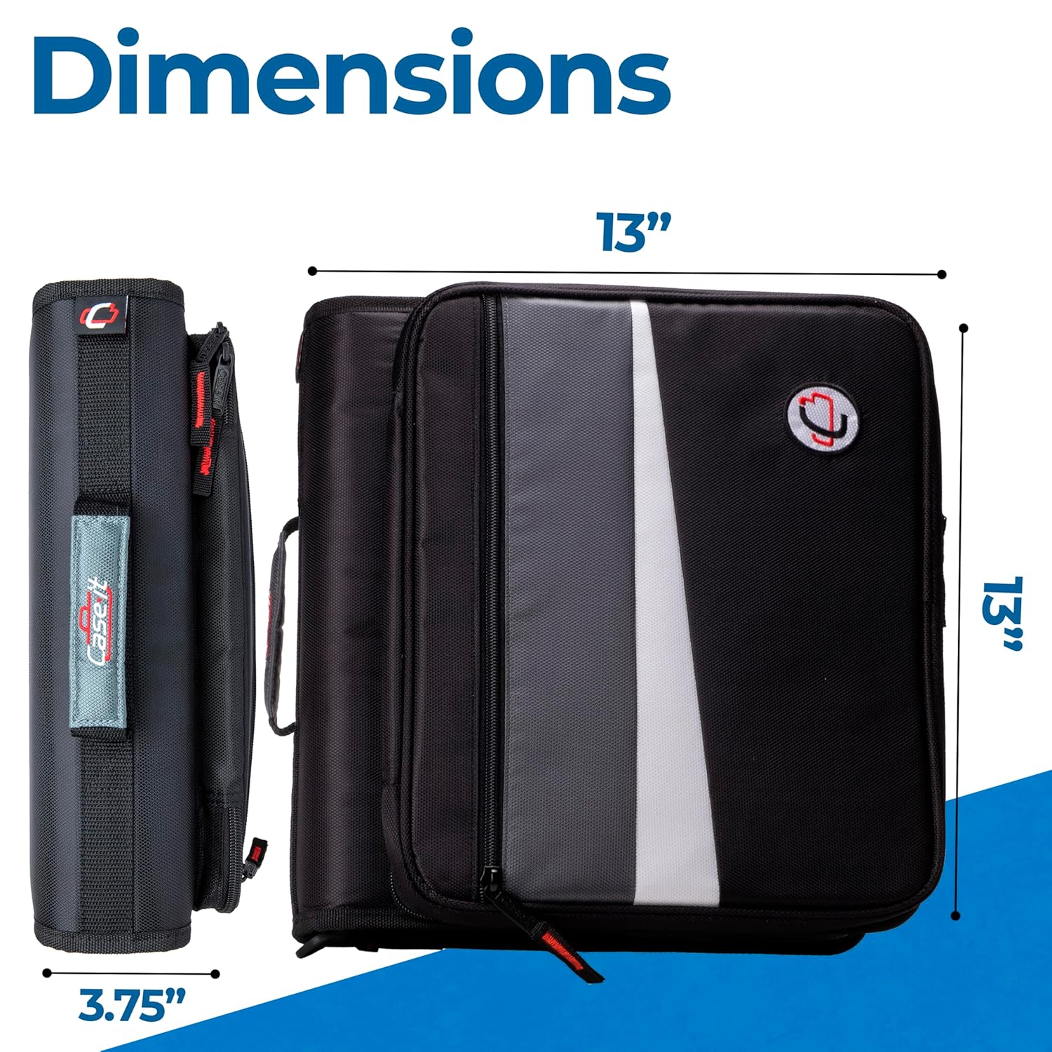 Case-It 2 Inch 3 D-Ring Zipper Binder with Padded Laptop Case Workstation, Shoulder Strap, LT-117, Black