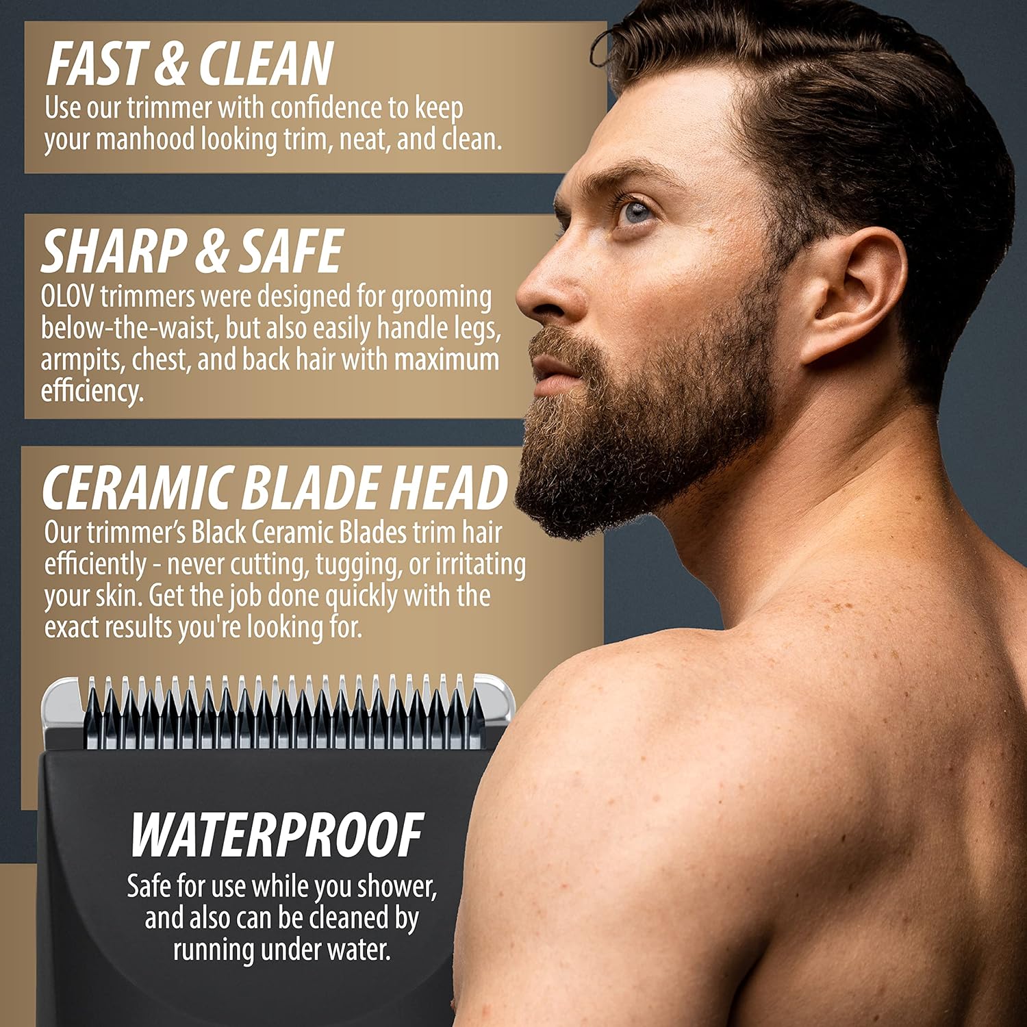 OLOV Electric Body Hair Trimmer - Groin Trimmer for Men - Bikini Trimmer Women - Wet/Dry Shaver Groomer, Replaceable Ceramic Blade Heads, USB Recharge Dock, Waterproof Hygiene Razor,Black