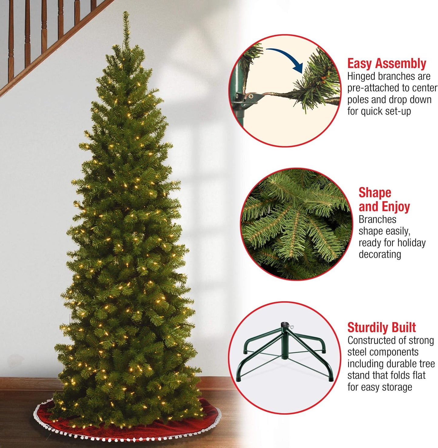 National Tree Company 6 ft Pre-Lit North Valley Spruce Slim Artificial Christmas Tree, 250 Clear Lights, 636 Tips, Includes Stand, Green