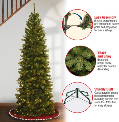 National Tree Company 6 ft Pre-Lit North Valley Spruce Slim Artificial Christmas Tree, 250 Clear Lights, 636 Tips, Includes Stand, Green