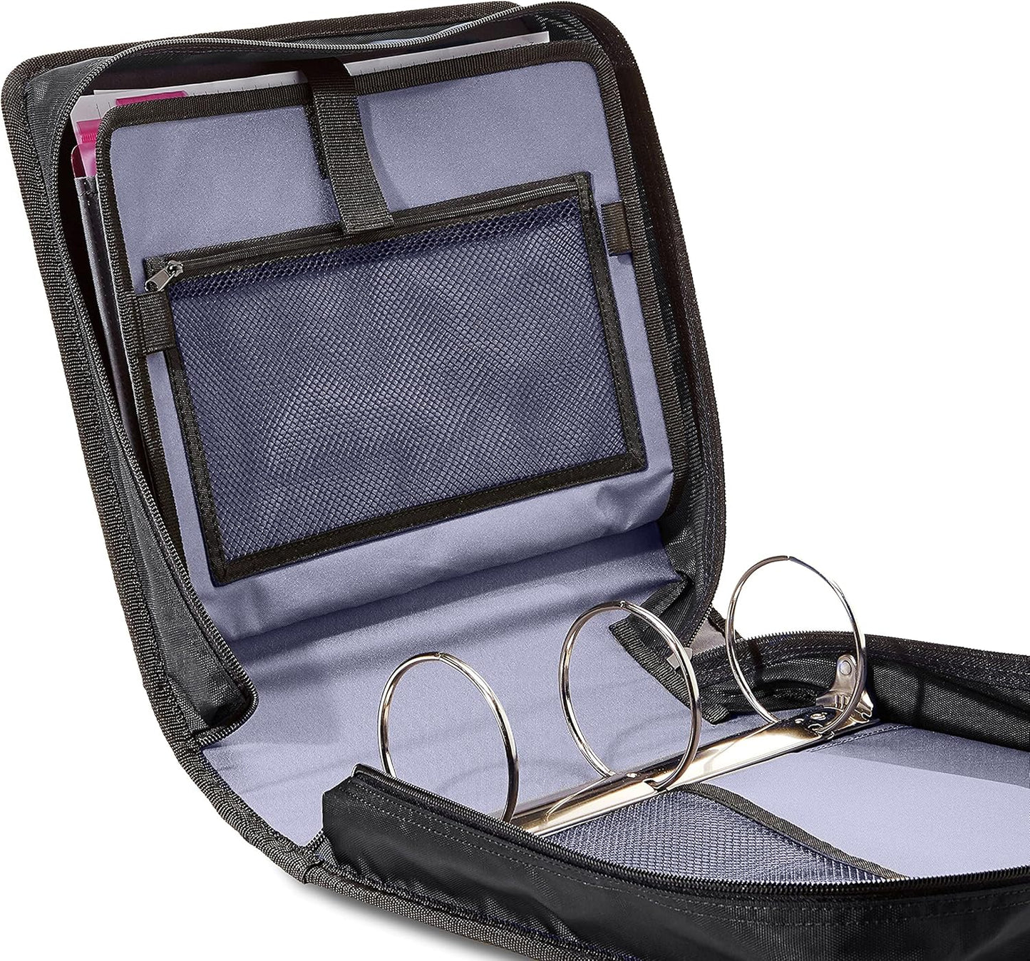 Amazon Basics Durable 3 Ring Binder with Zipper, Sturdy Storage to Keep Documents Organized, 3 inch, Black