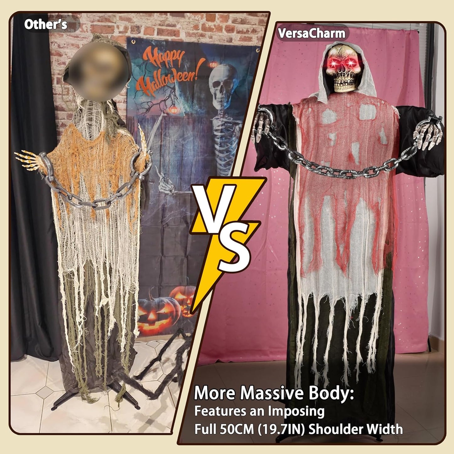 Halloween Decorations Outdoor, 6 Ft Large Animated Grim Reaper with Big Chain,Sound & Touch Activated with Creepy Sound - Scary Props House Decor for Garden Yard Lawn Indoor Decoration Animatronics