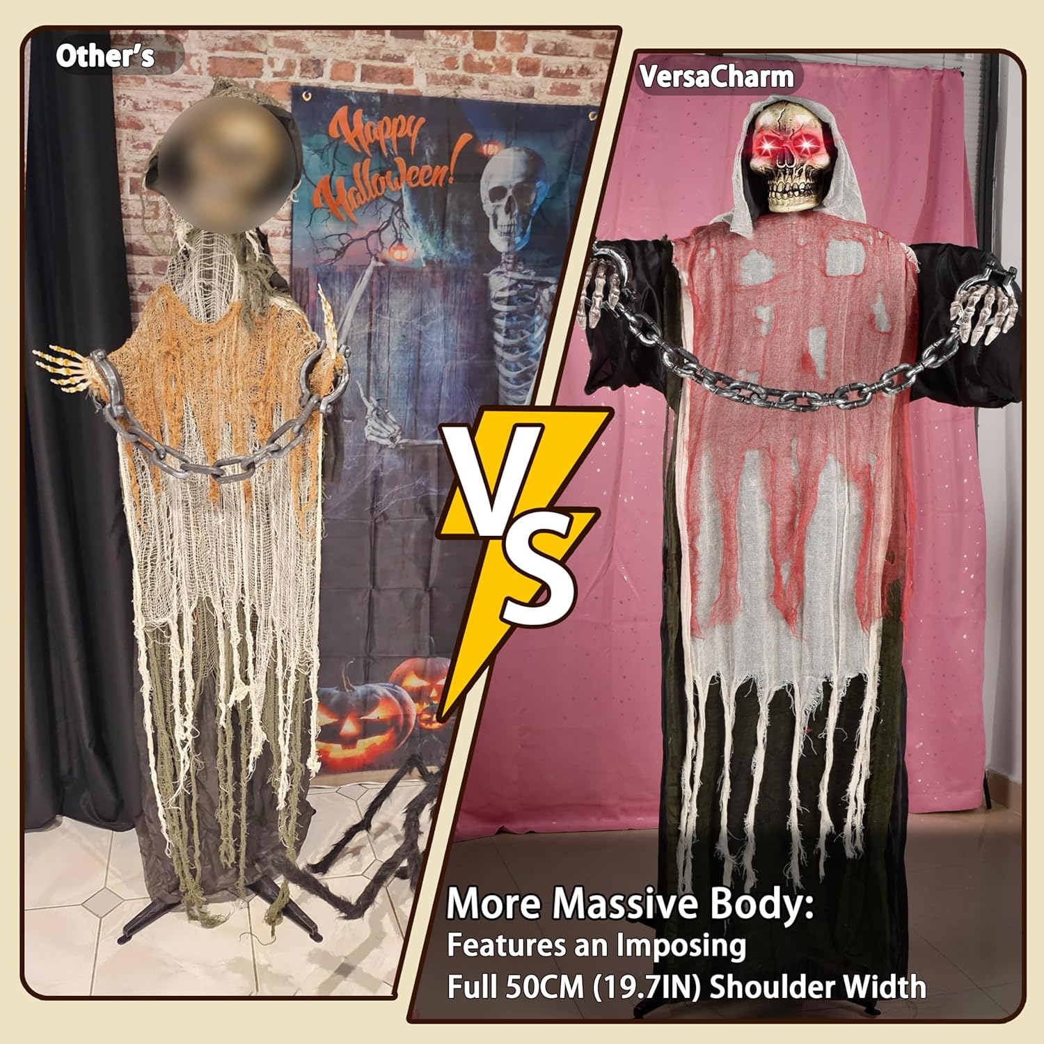 Halloween Decorations Outdoor, 6 Ft Large Animated Grim Reaper with Big Chain,Sound & Touch Activated with Creepy Sound - Scary Props House Decor for Garden Yard Lawn Indoor Decoration Animatronics