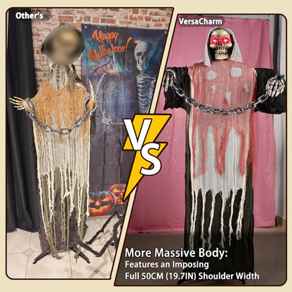 Halloween Decorations Outdoor, 6 Ft Large Animated Grim Reaper with Big Chain,Sound & Touch Activated with Creepy Sound - Scary Props House Decor for Garden Yard Lawn Indoor Decoration Animatronics