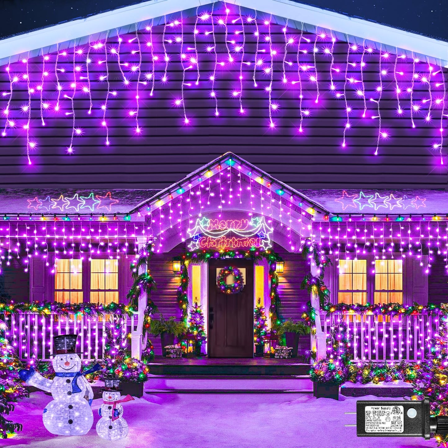 66ft Icicle Lights for Outside - 640 LED Christmas Lights Outdoor with 120 Drops 8 Modes, Plug in Twinkle Light Outside for Holiday Wedding Party Tree Room Indoor Thanksgiving Decoration, Warm White