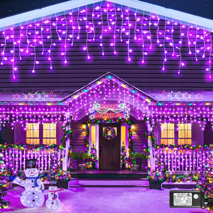 66ft Icicle Lights for Outside - 640 LED Christmas Lights Outdoor with 120 Drops 8 Modes, Plug in Twinkle Light Outside for Holiday Wedding Party Tree Room Indoor Thanksgiving Decoration, Warm White