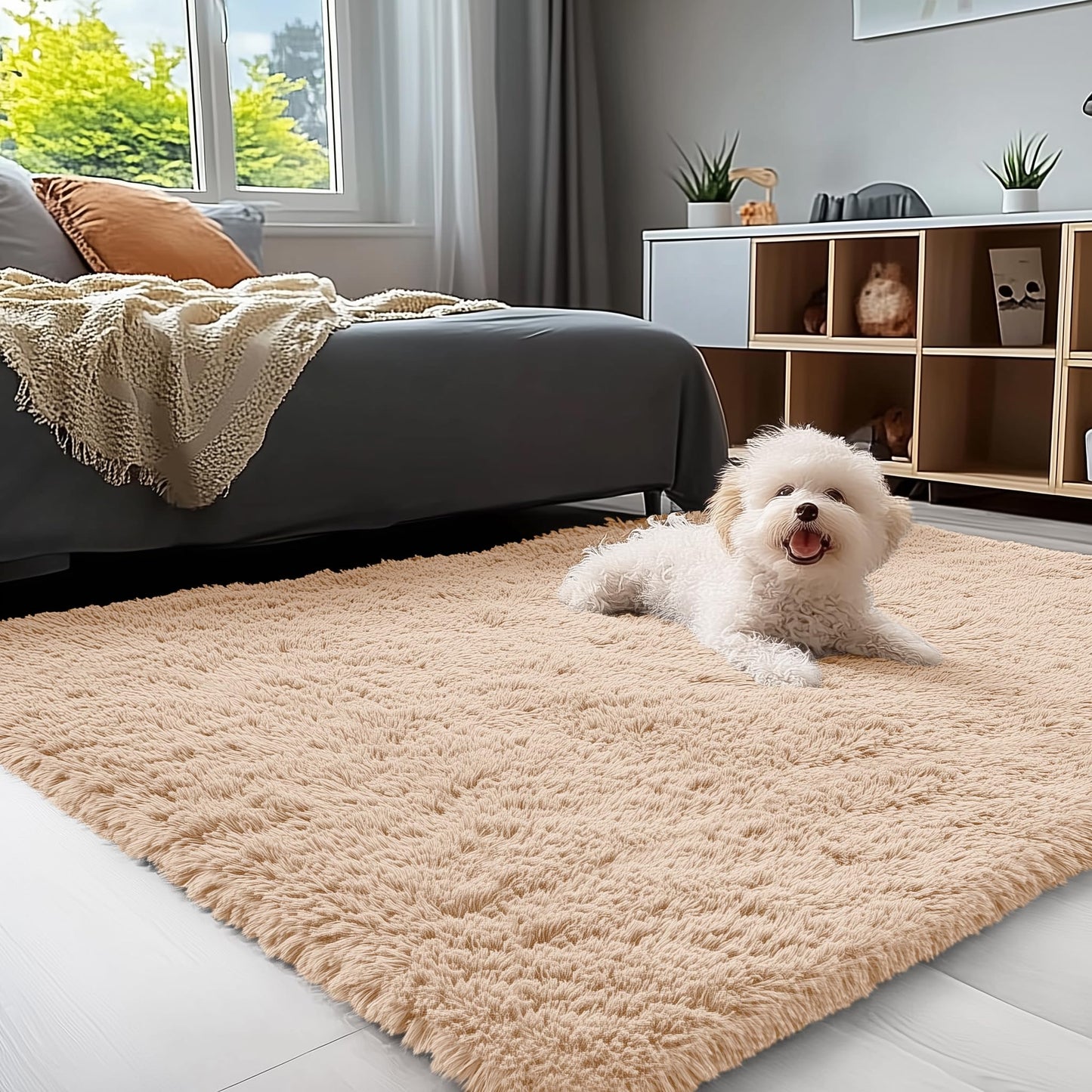 OLANLY Area Rugs for Living Room Bedroom, Machine Washable 4x5.9 ft Soft Fluffy Shaggy Bedside Rug, Indoor Floor Carpet for Kids Girls and Boys, Dorms, Nursery Rooms, Home Decor Aesthetic, Grey