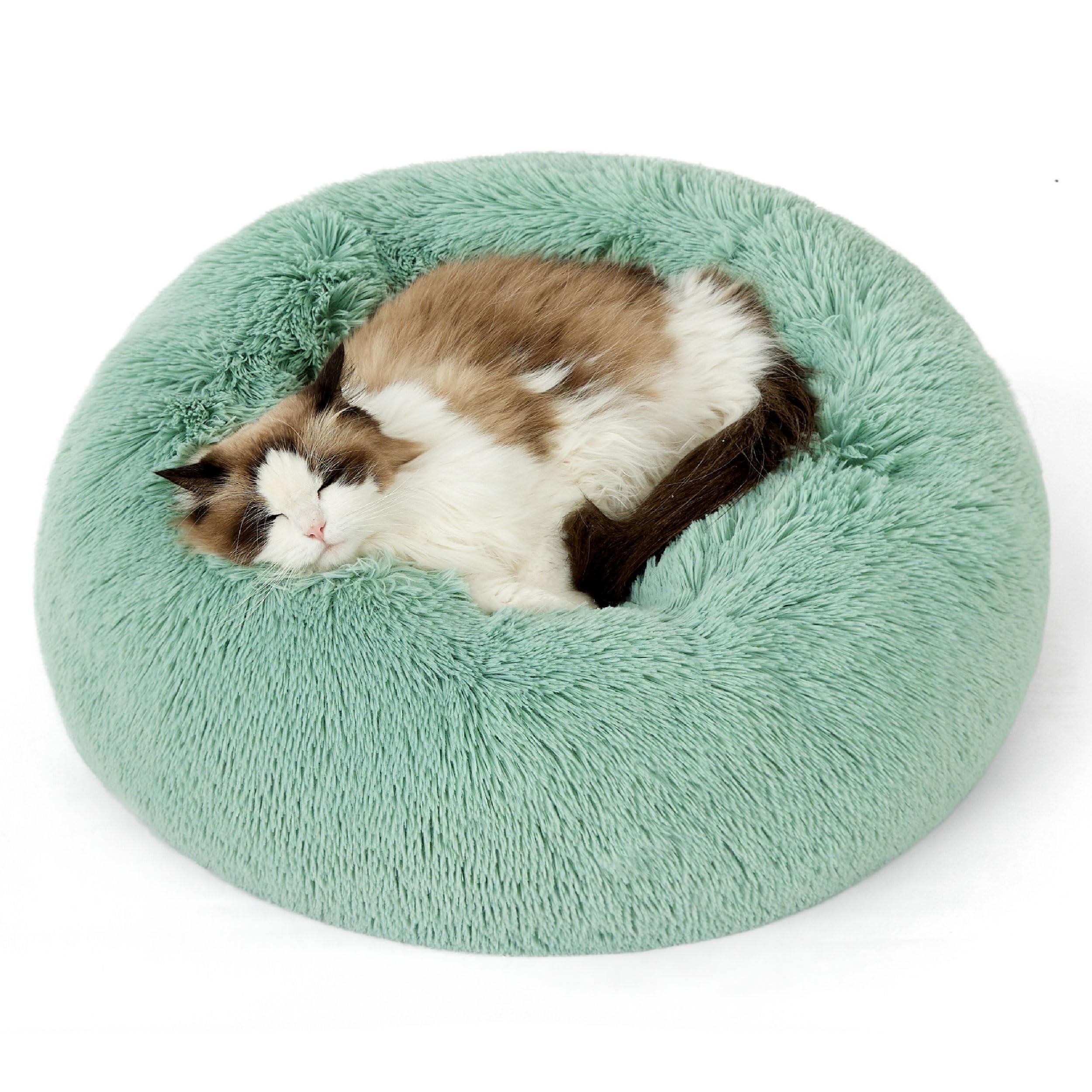 Bedsure Calming Dog Bed for Small Dogs - Donut Washable Small Pet Bed, 23 inches Anti-Slip Round Fluffy Plush Faux Fur Large Cat Bed, Fits up to 25 lbs Pets, Camel