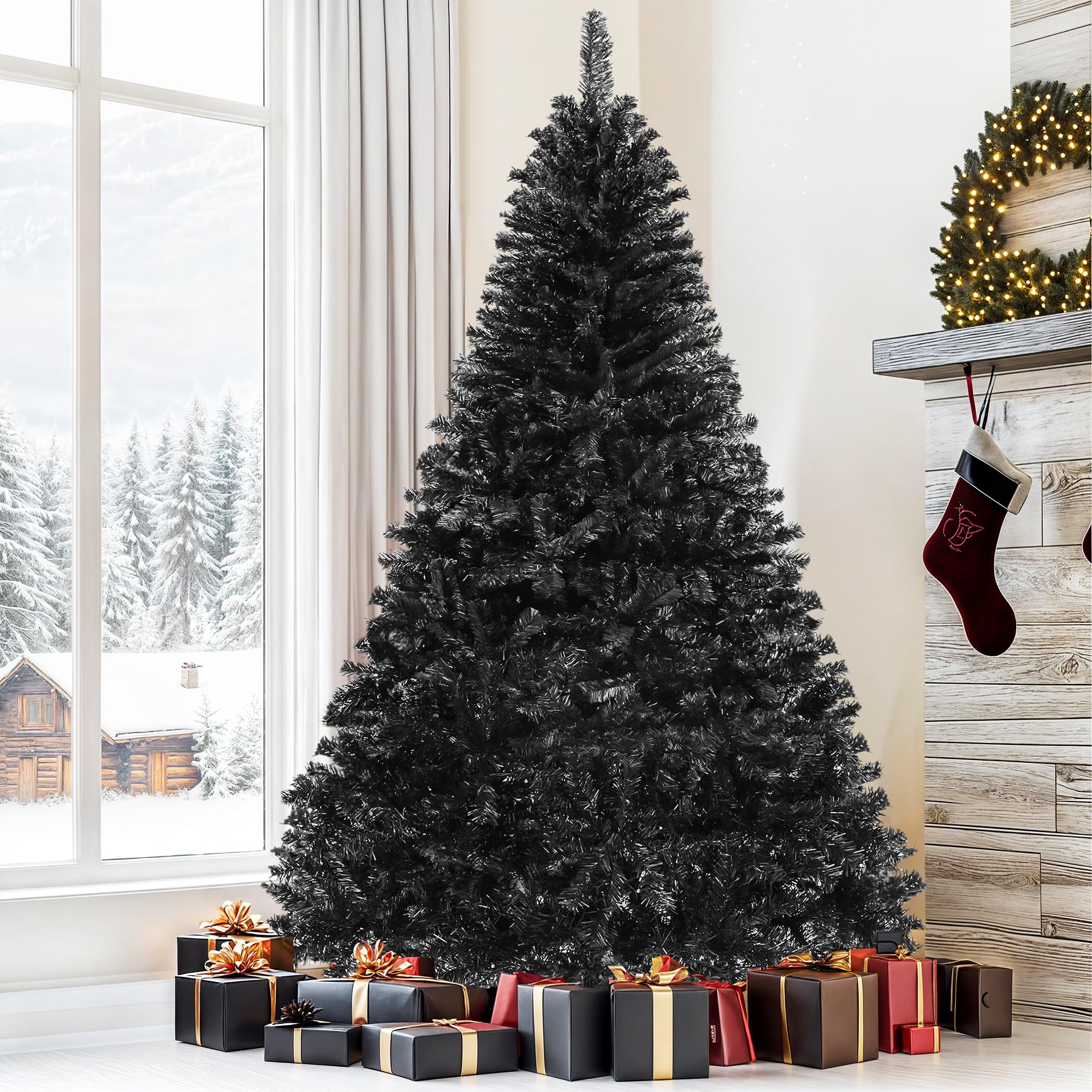 DWVO 6ft Pre-lit Black Christmas Tree with Lights, Prelit Halloween ChristmasTtrees with 818 Tips & 250 UL Listed Lights, Automatic Branches & Easy Assembly with Remote Control for Home Party