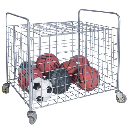 MyGift Professional Gym Metal Multi Sports Ball Storage Cart with Jumbo Industrial Wheels, Commercial Grade Portable Equipment Locker Cage for Basketball, Football, Soccer, Volleyball