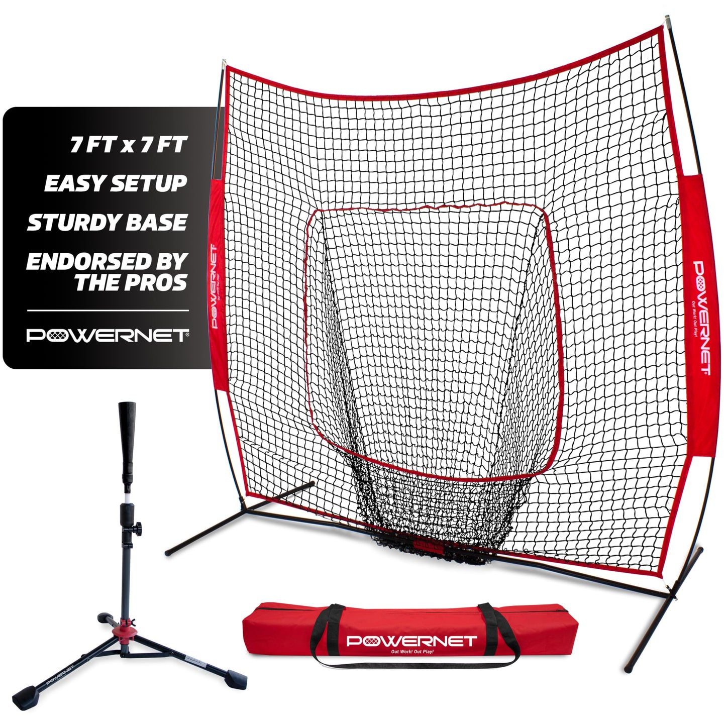 PowerNet Baseball Softball Practice Net 7x7 with Baseball Accessories for Practice Pitching, Batting & Fielding, Ball Caddy, Weighted Baseballs, Tee