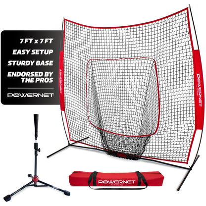 PowerNet Baseball Softball Practice Net 7x7 with Baseball Accessories for Practice Pitching, Batting & Fielding, Ball Caddy, Weighted Baseballs, Tee