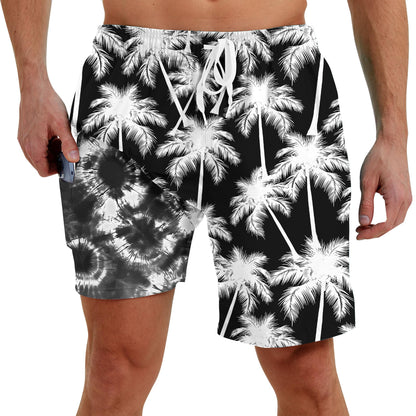 Men Swim Trunks with Compression Liner Men's 2 in 1 Bathing Suits 7 Inch Hawaiian Board Shorts