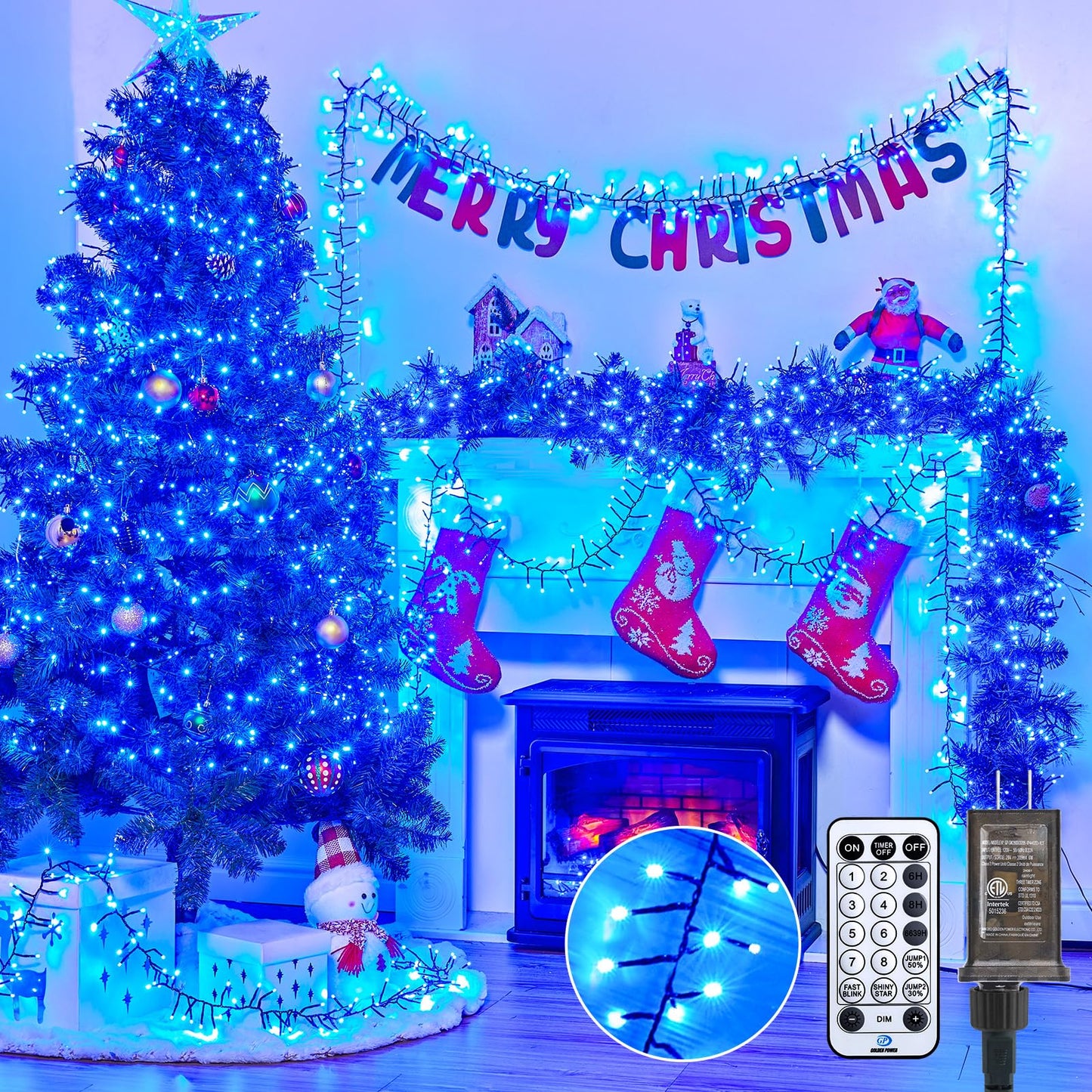 Cluster-Lights-Christmas-Tree-Lights-Outdoor, 1000 LED 50 Ft Christmas Firecrackers String Lights, 12 Modes Timer Remote Waterproof Plug in Twinkle Fairy Lights for Xmas Tree Garland Window Party