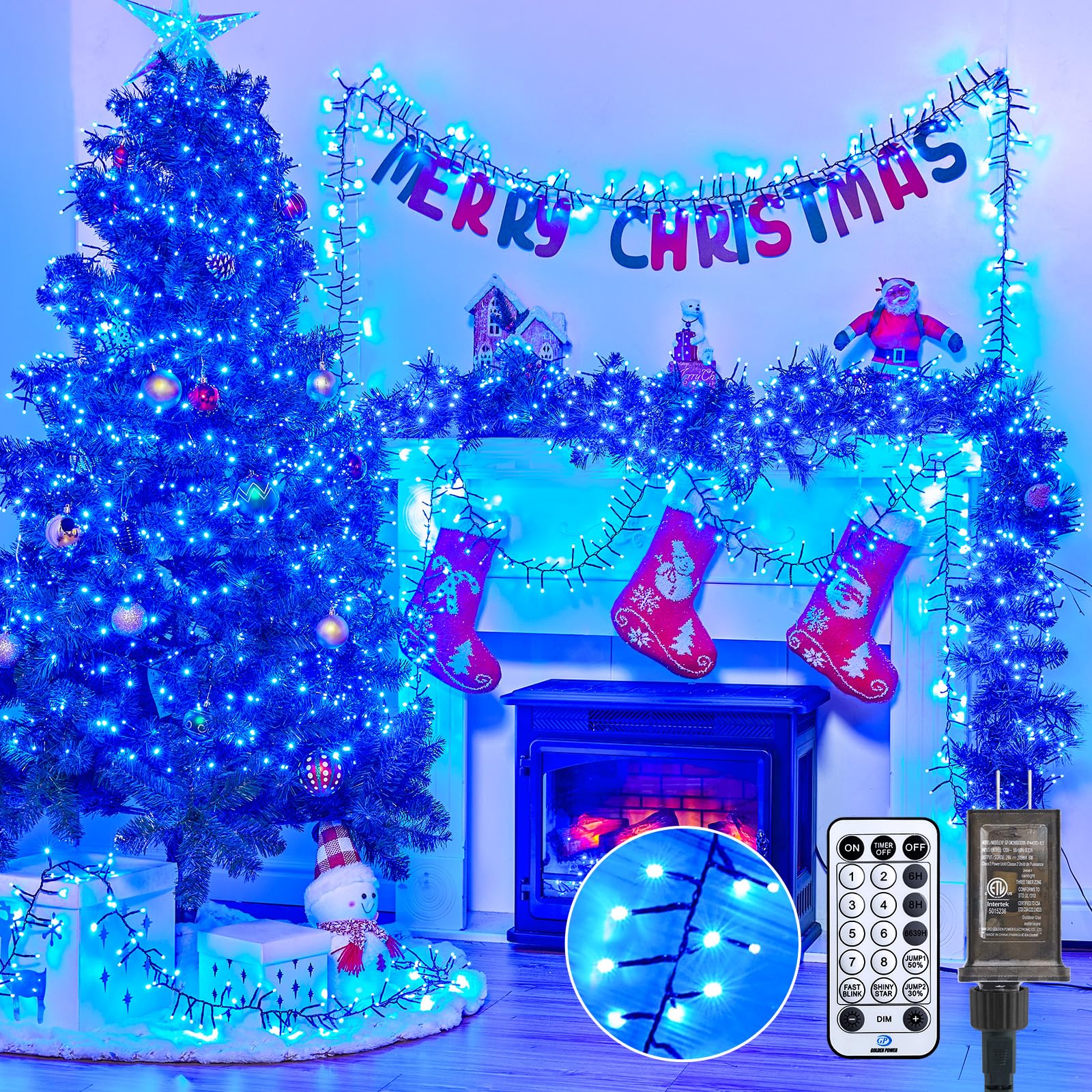 Cluster-Lights-Christmas-Tree-Lights-Outdoor, 1000 LED 50 Ft Christmas Firecrackers String Lights, 12 Modes Timer Remote Waterproof Plug in Twinkle Fairy Lights for Xmas Tree Garland Window Party