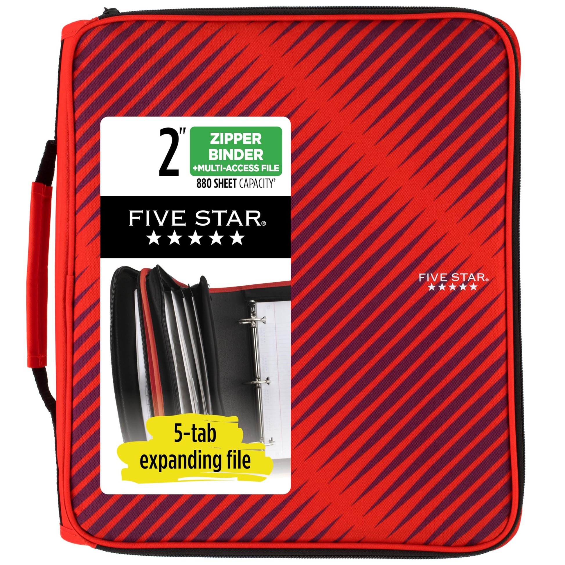 Five Star Zipper Binder, 2 Inch 3-Ring Binder with Round Rings, 5-Tab Expanding File, 380 Sheet Capacity, Cobalt Blue (72534)