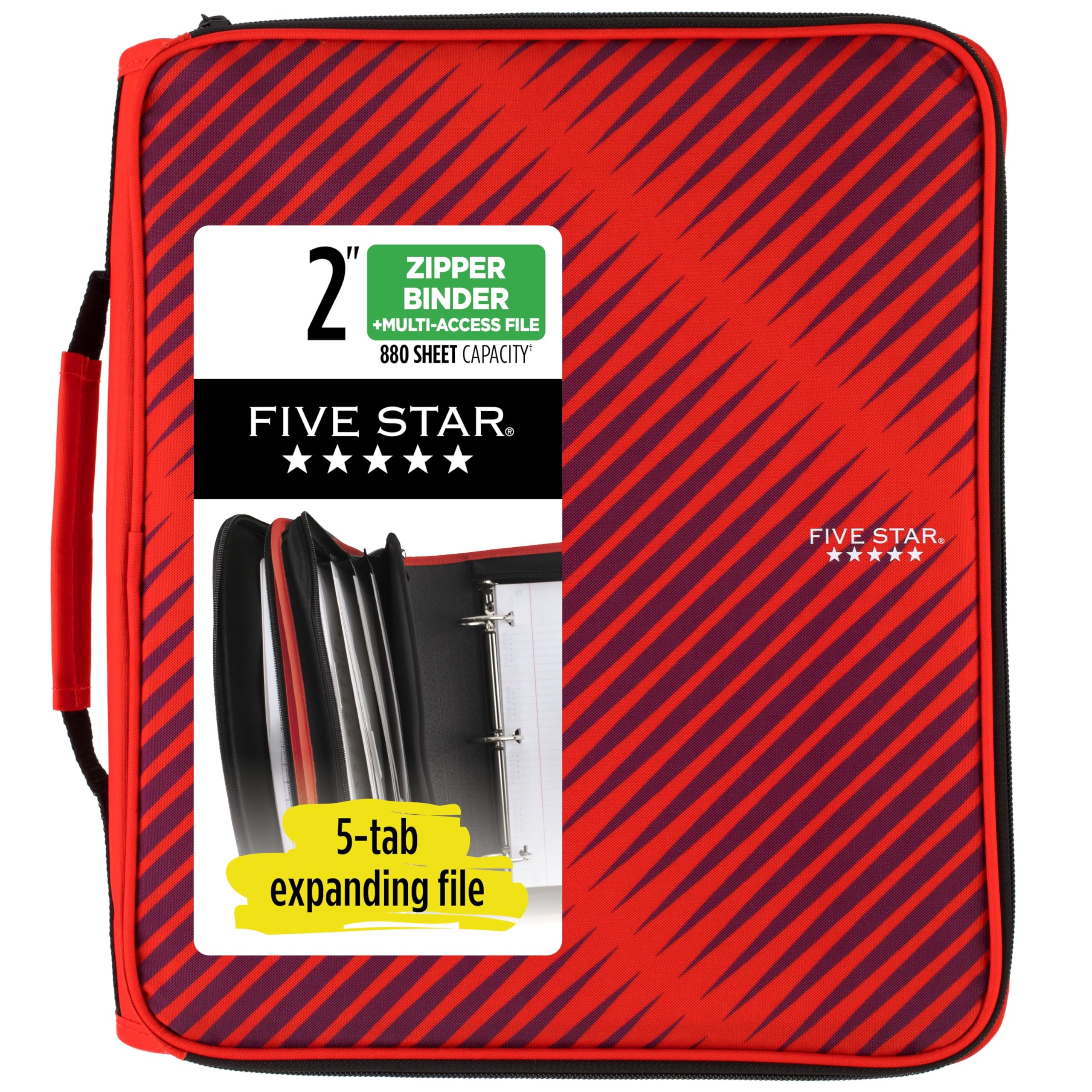 Five Star Zipper Binder, 2 Inch 3-Ring Binder with Round Rings, 5-Tab Expanding File, 380 Sheet Capacity, Cobalt Blue (72534)