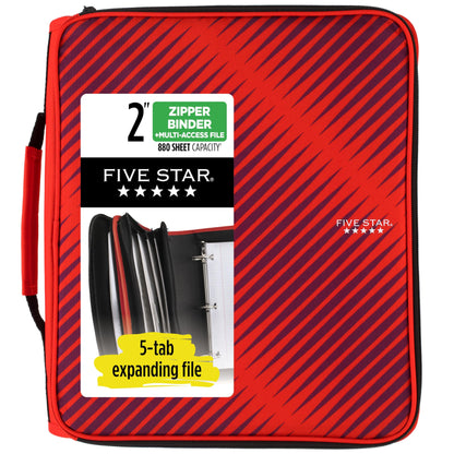 Five Star Zipper Binder, 2 Inch 3-Ring Binder with Round Rings, 5-Tab Expanding File, 380 Sheet Capacity, Cobalt Blue (72534)