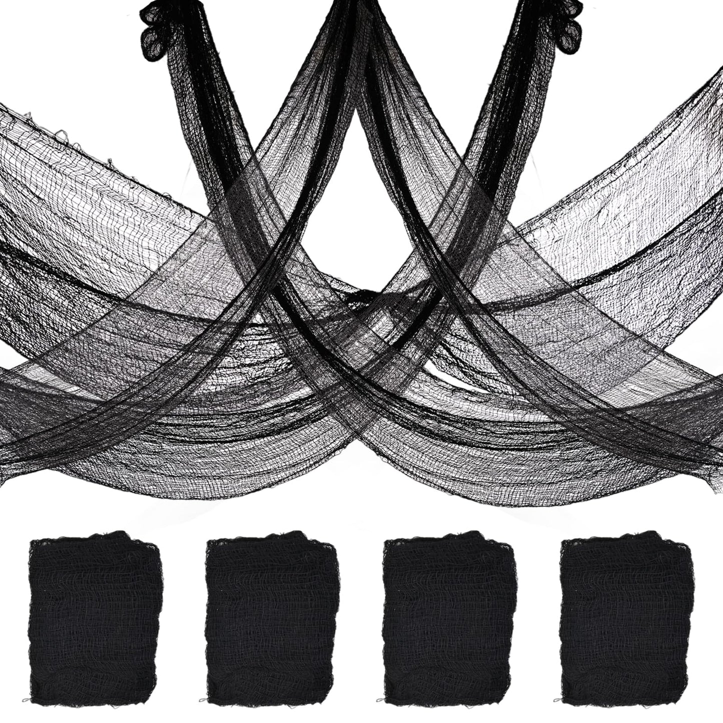 4 Pack Halloween Creepy Cloth Decorations, 30X72 Inch Black Scary Halloween Gauze Cloths, Spooky Cloth for Haunted House, Outdoor Patio, Garden, Halloween Indoor Wall Windows Black Cheesecloth Decor