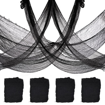 4 Pack Halloween Creepy Cloth Decorations, 30X72 Inch Black Scary Halloween Gauze Cloths, Spooky Cloth for Haunted House, Outdoor Patio, Garden, Halloween Indoor Wall Windows Black Cheesecloth Decor
