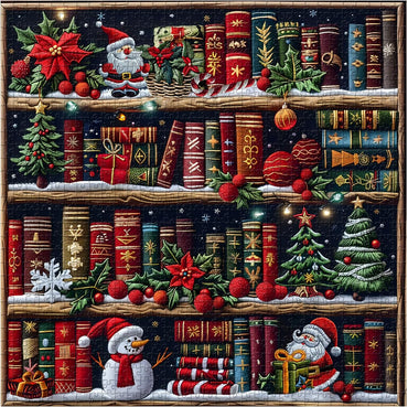 Christmas Bookshelf 1000 Piece Puzzle for Adults, PICKFORU Colorful Book Pages Jigsaw Puzzles Santa Claus Snowman, Hard Difficult Embroidery Library Theme as House Decor