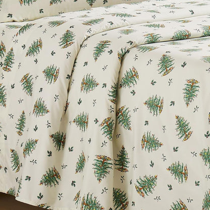Spode - King Sheets, Cozy 4-Piece Set with Matching Pillowcases, Holiday Room Decor (Spode Christmas Tree Ivory, King)