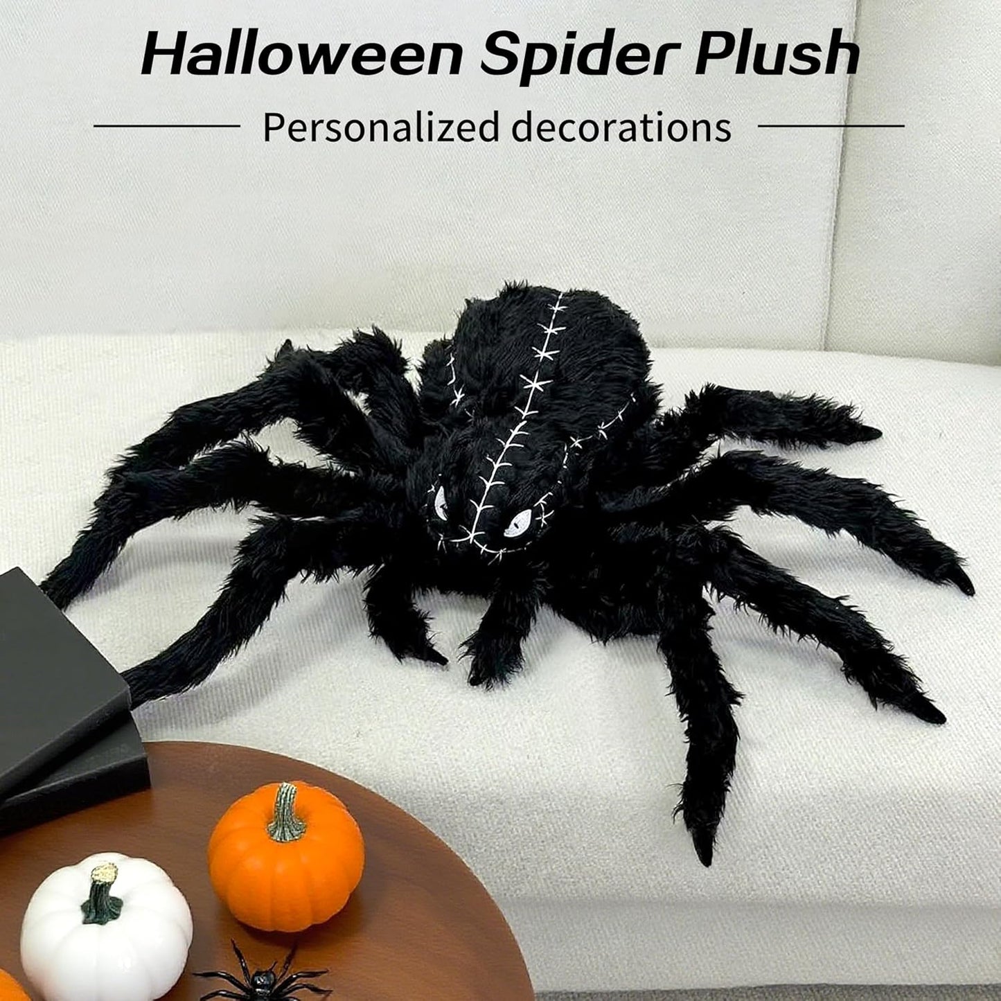 Halloween Spider Plush - 34.6 Inch Large Black Soft Spider Pillow Stuffed Animal for Halloween Decor, Party Scary Props, Prank Birthday Gifts for Kids and Adults
