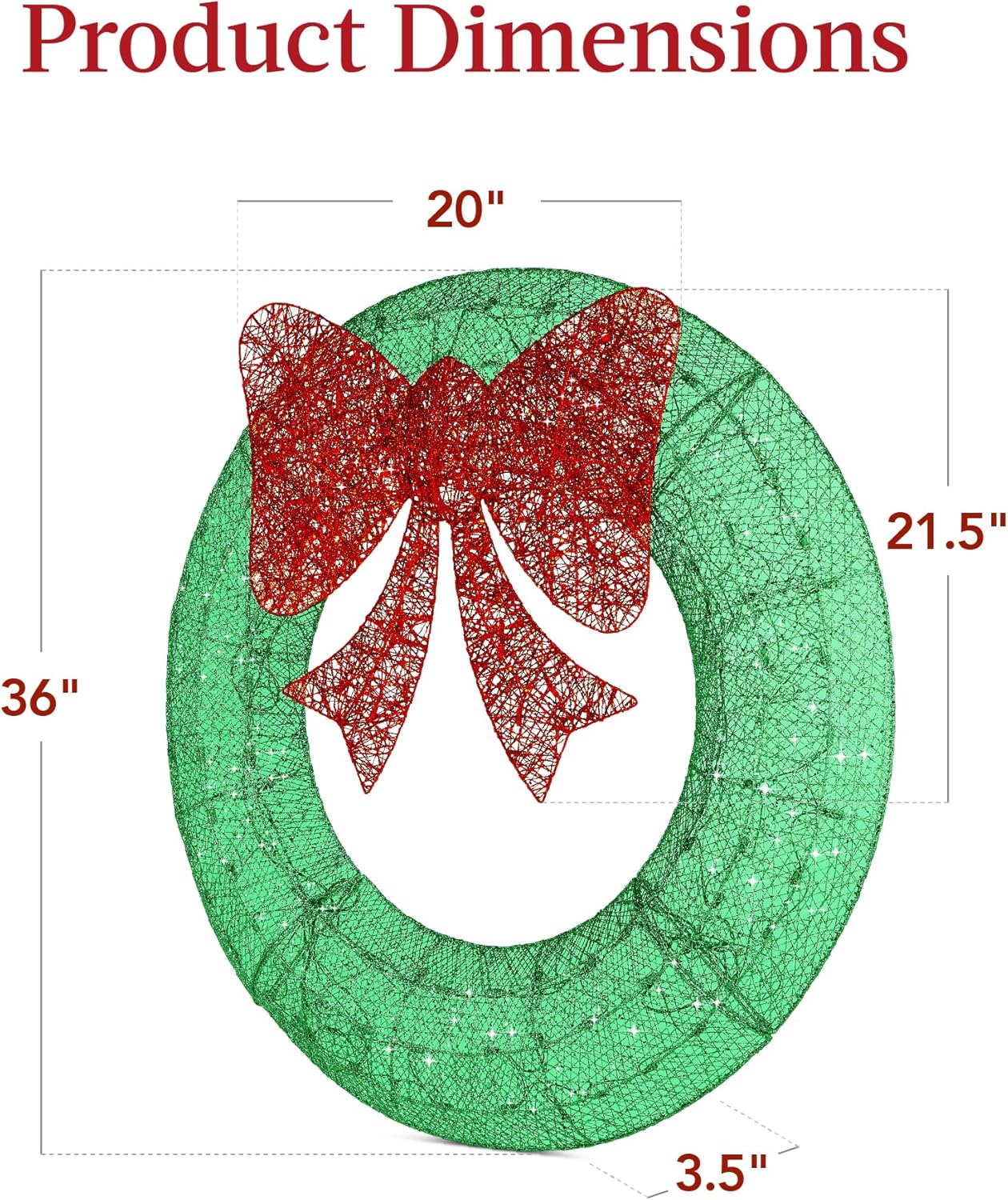Best Choice Products 36in Pre-Lit Outdoor Christmas Wreath Decoration, LED Metal Holiday Decor for Home w/ 120 Lights, Bow - Green/Red