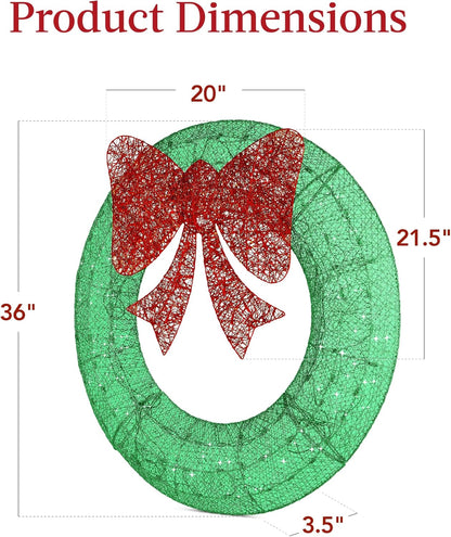 Best Choice Products 36in Pre-Lit Outdoor Christmas Wreath Decoration, LED Metal Holiday Decor for Home w/ 120 Lights, Bow - Green/Red
