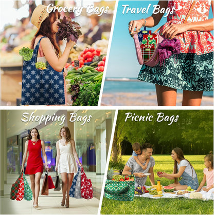 BeeGreen Christmas Reusable Gift Bags,6 Pack Large Holiday Tote Foldable Cloth Bag for Women, Cute Grocery Storage for Xmas Gifts Market Shopping, Washable Collapsible Reusable Bags with Handles​