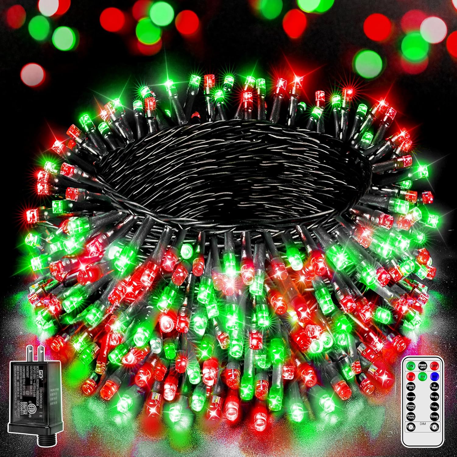 500 LED 164 FT Christmas Lights, Waterproof Outdoor String Lights with Remote and Timer, Christmas Tree Lights with 8 Modes Dimmable, Fairy Lights for Holiday Decor (Red and Green)