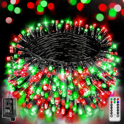 500 LED 164 FT Christmas Lights, Waterproof Outdoor String Lights with Remote and Timer, Christmas Tree Lights with 8 Modes Dimmable, Fairy Lights for Holiday Decor (Red and Green)