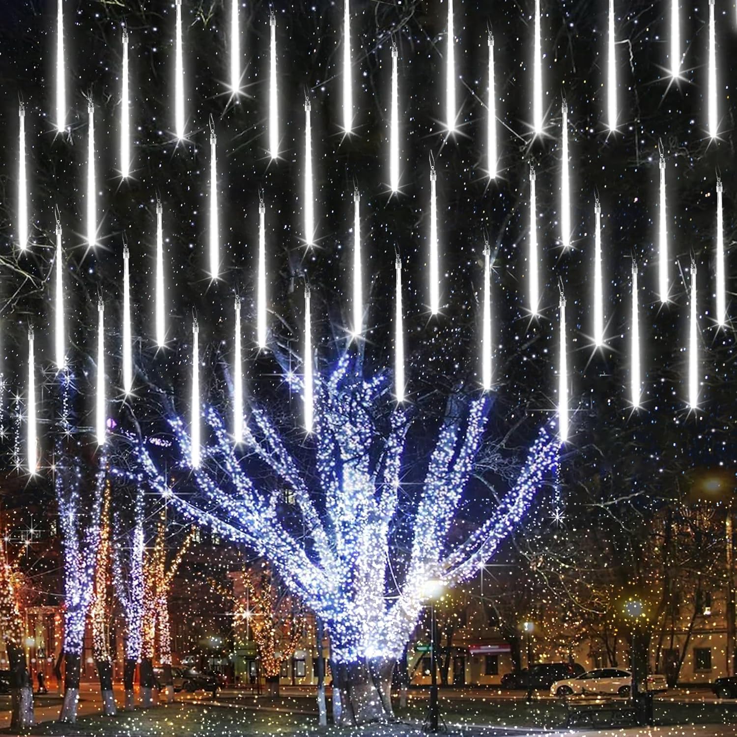 iBaycon 20 Tubes 480 LED Meteor Shower Rain Lights, 11.8 inches Cascading Icicle Lights Waterproof Outdoor, Connectable Falling Raindrop Lights with Timer for Holiday Party Christmas Decorations
