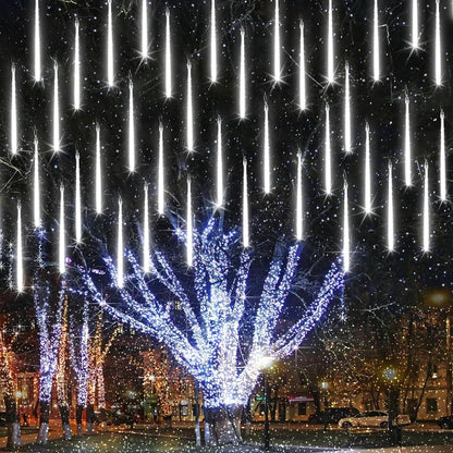 iBaycon 20 Tubes 480 LED Meteor Shower Rain Lights, 11.8 inches Cascading Icicle Lights Waterproof Outdoor, Connectable Falling Raindrop Lights with Timer for Holiday Party Christmas Decorations