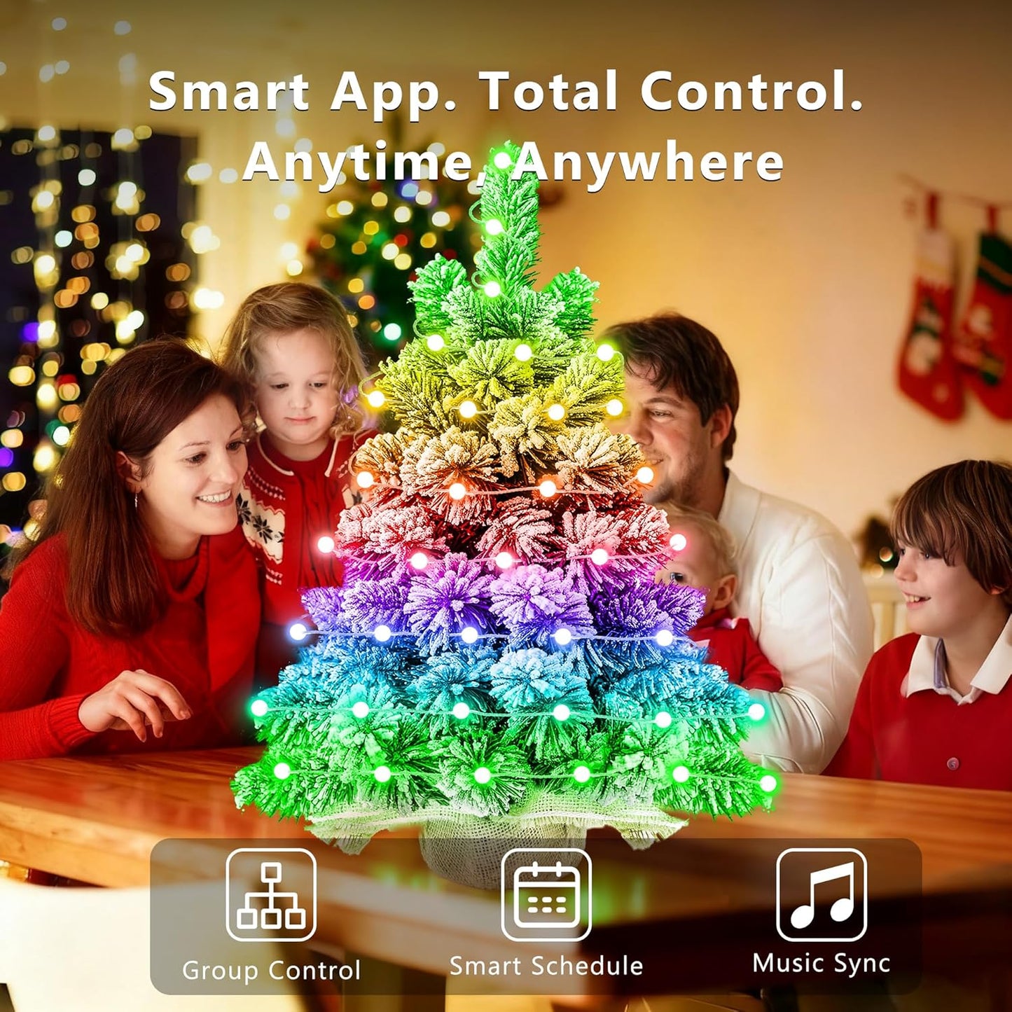 Brizled Snow Flocked Smart Christmas Tree, 2ft Mini Christmas Tree with 100 LED RGB Light, App/Voice Control 159+ Scenes Tabletop Xmas Tree USB C Music Small Tree Work with PD Power for Fireplace Desk