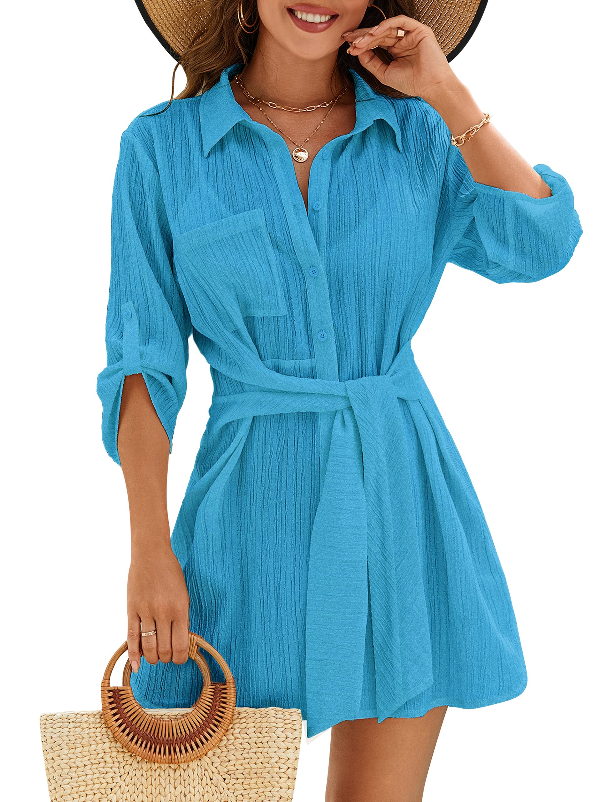 Blooming Jelly Womens Swimsuit Coverup Bikini Bathing Suit Cover Up Tie Side Beach Dress Shirt