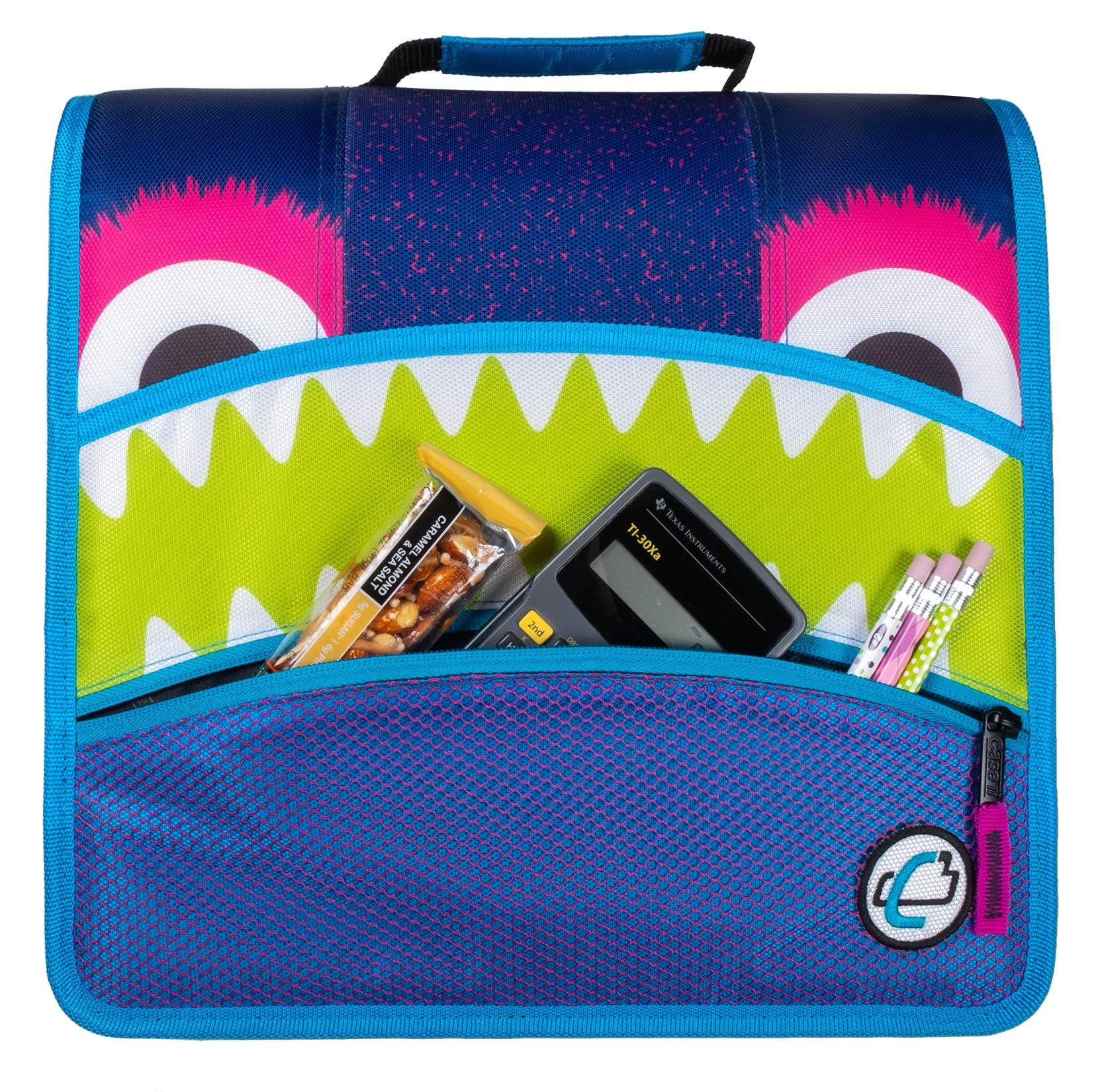 Case-it Mighty Zip Tab School Zipper Binder | 3-Inch O-Rings, 600-Sheet Capacity, 5-Subject Expanding File Folder, Multiple Pockets & Storage Organizer, Shoulder Strap | D-146 Fun Flowers