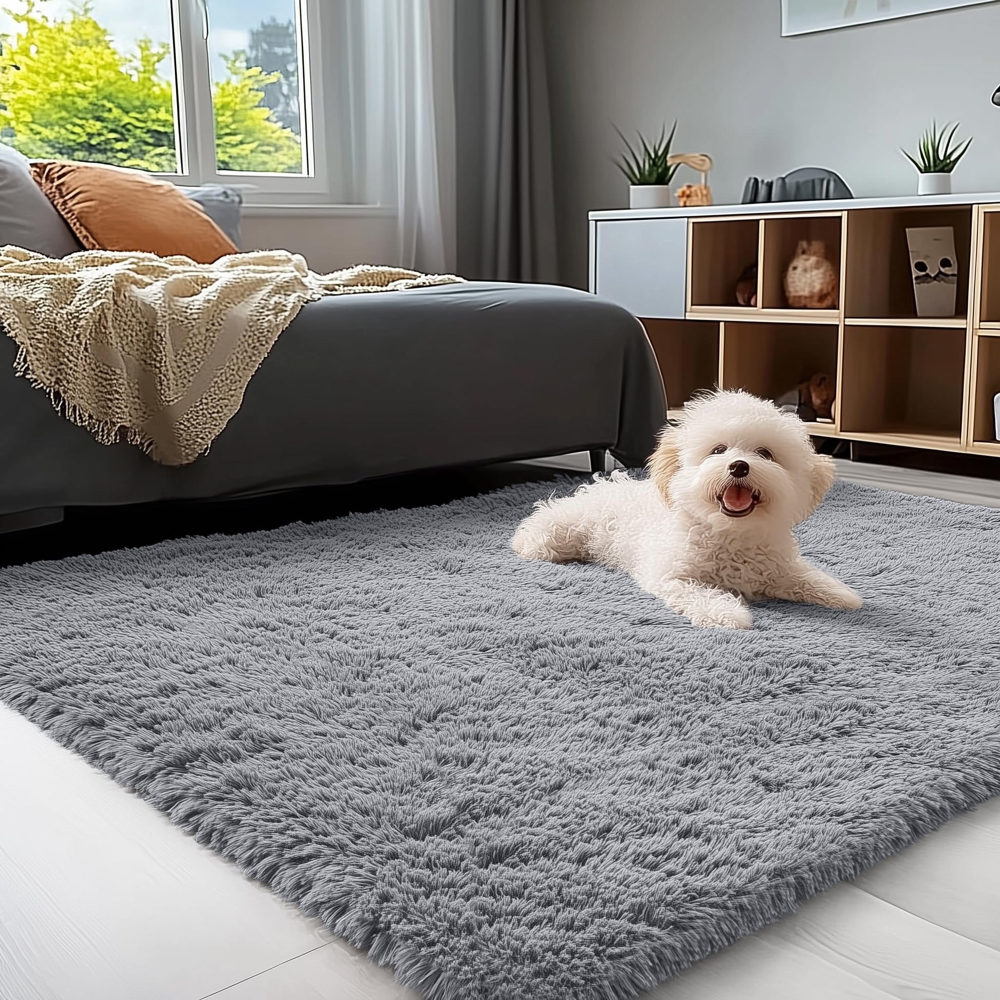 OLANLY Area Rugs for Living Room Bedroom, Machine Washable 4x5.9 ft Soft Fluffy Shaggy Bedside Rug, Indoor Floor Carpet for Kids Girls and Boys, Dorms, Nursery Rooms, Home Decor Aesthetic, Grey