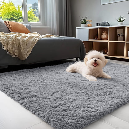 OLANLY Area Rugs for Living Room Bedroom, Machine Washable 4x5.9 ft Soft Fluffy Shaggy Bedside Rug, Indoor Floor Carpet for Kids Girls and Boys, Dorms, Nursery Rooms, Home Decor Aesthetic, Grey