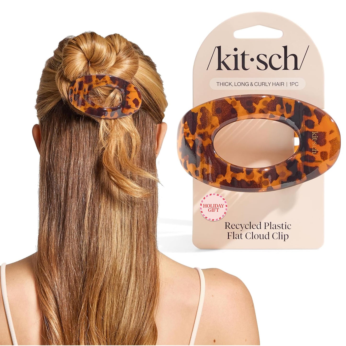 Kitsch Medium Flat Claw Clips for Women - Stylish Flat Hair Clips, Strong Hold for Thick & Fine Hair | Non-Slip for Secure, Comfortable All-Day Wear | Ideal Gifts for Women - Tortoise Design