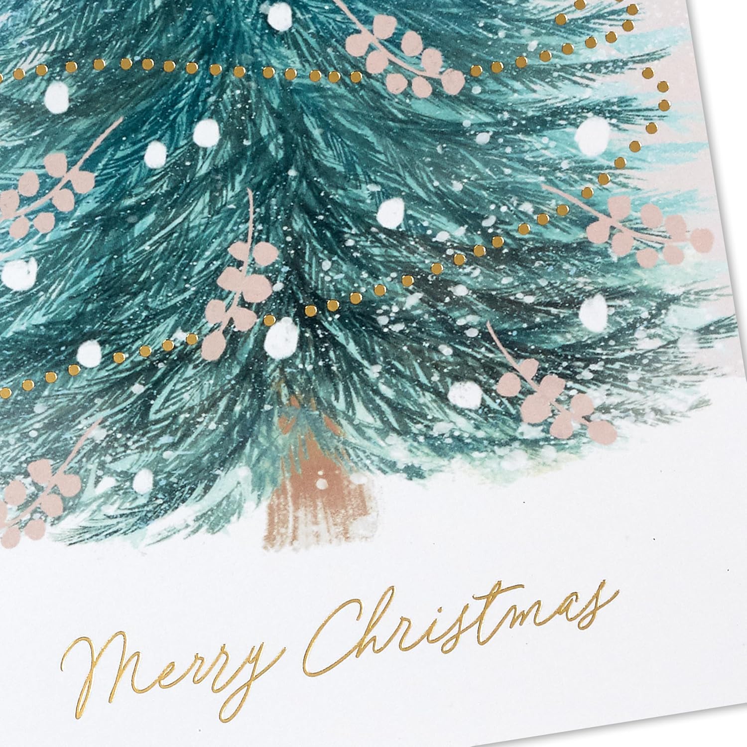 Hallmark Blush Pink Holiday Boxed Cards (16 Cards and 16 Envelopes) Gold and Pink Artistic Tree, Merry Christmas