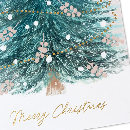 Hallmark Blush Pink Holiday Boxed Cards (16 Cards and 16 Envelopes) Gold and Pink Artistic Tree, Merry Christmas