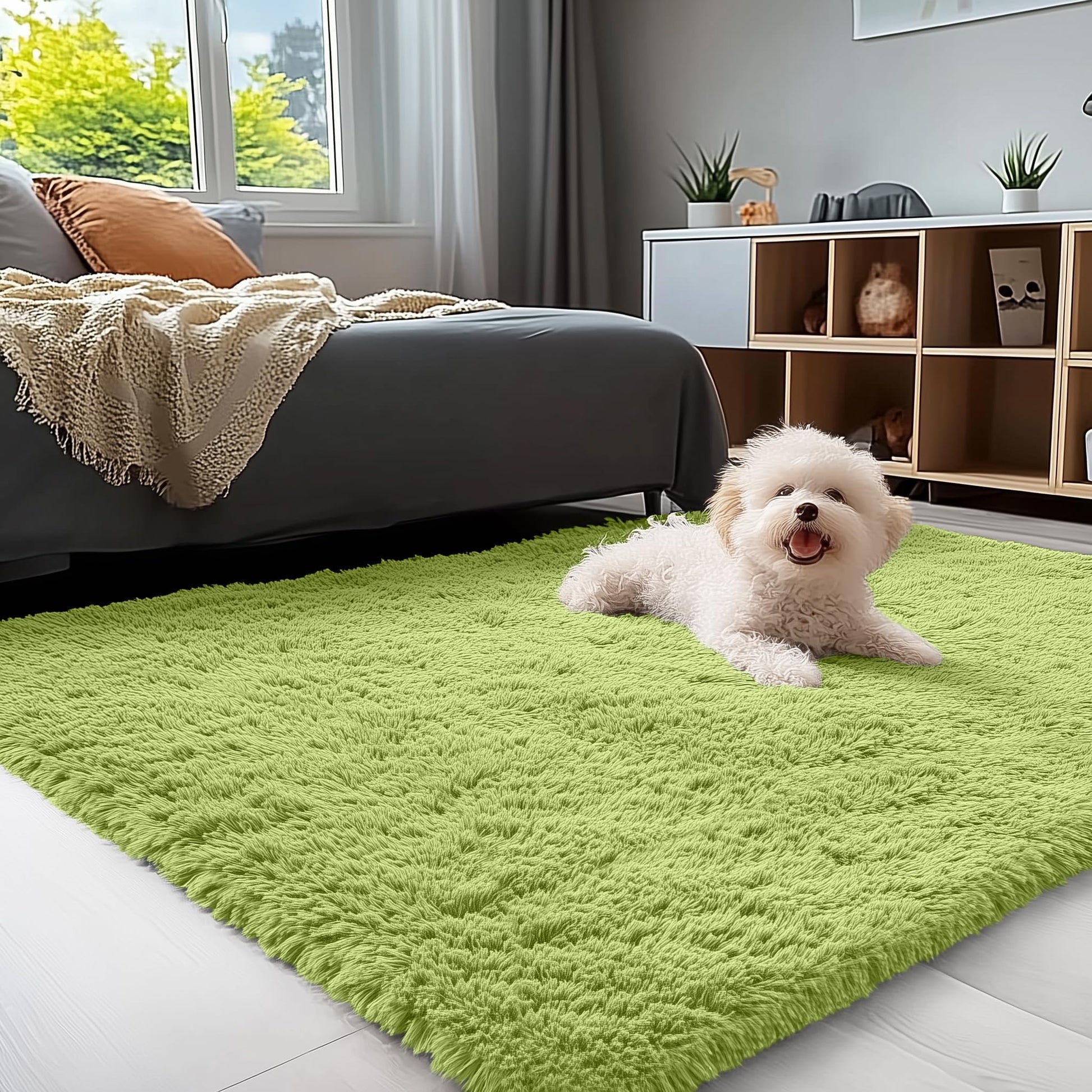 OLANLY Area Rugs for Living Room Bedroom, Machine Washable 4x5.9 ft Soft Fluffy Shaggy Bedside Rug, Indoor Floor Carpet for Kids Girls and Boys, Dorms, Nursery Rooms, Home Decor Aesthetic, Grey
