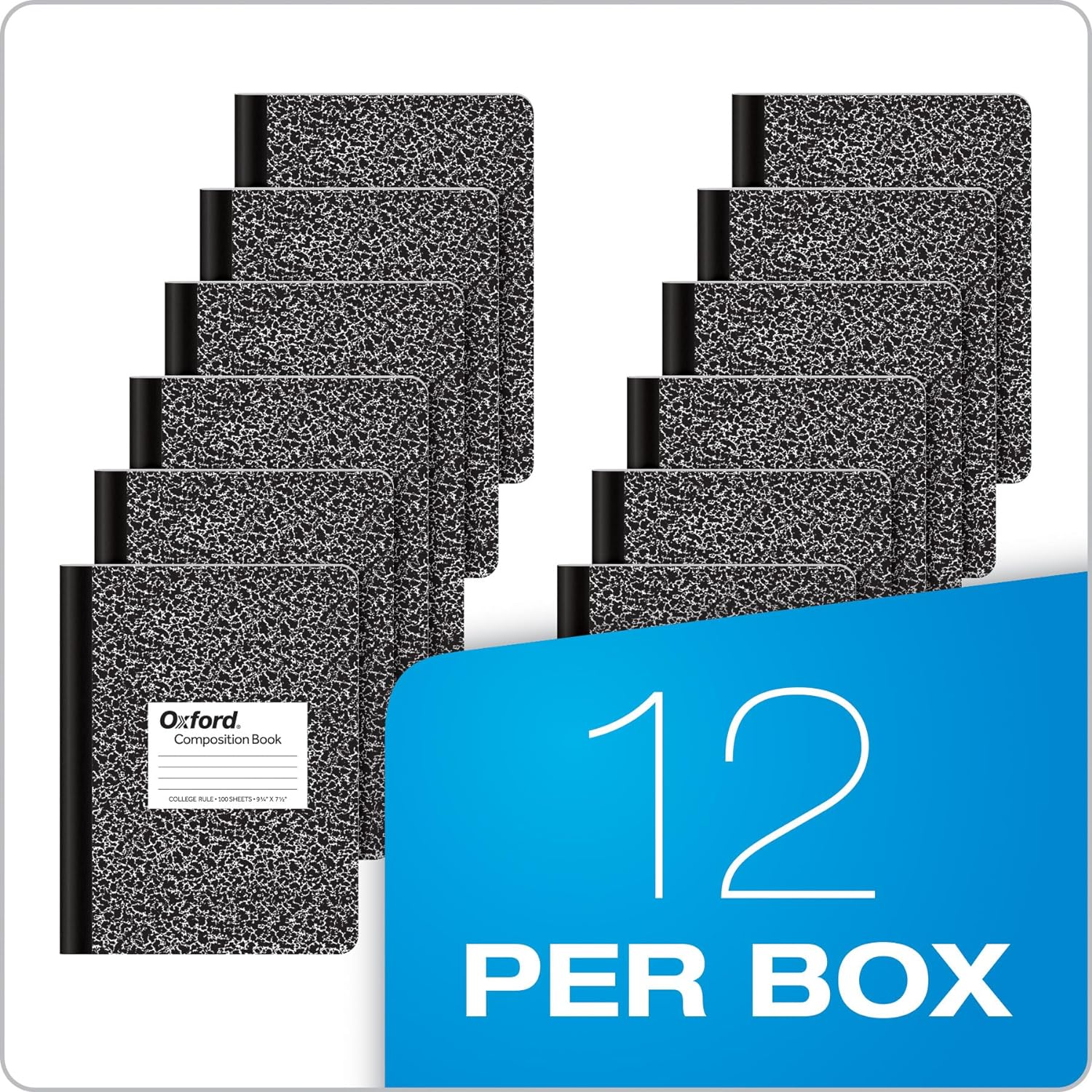 Oxford Composition Notebooks, School Supplies, Notebooks for School, College Ruled Paper, 9-3/4 x 7-1/2 Inches, School Comp Book, Black Marble Covers, 100 Lined Sheets, 12 per Pack (63796)