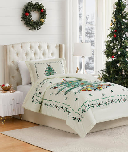 Spode - King Sheets, Cozy 4-Piece Set with Matching Pillowcases, Holiday Room Decor (Spode Christmas Tree Ivory, King)