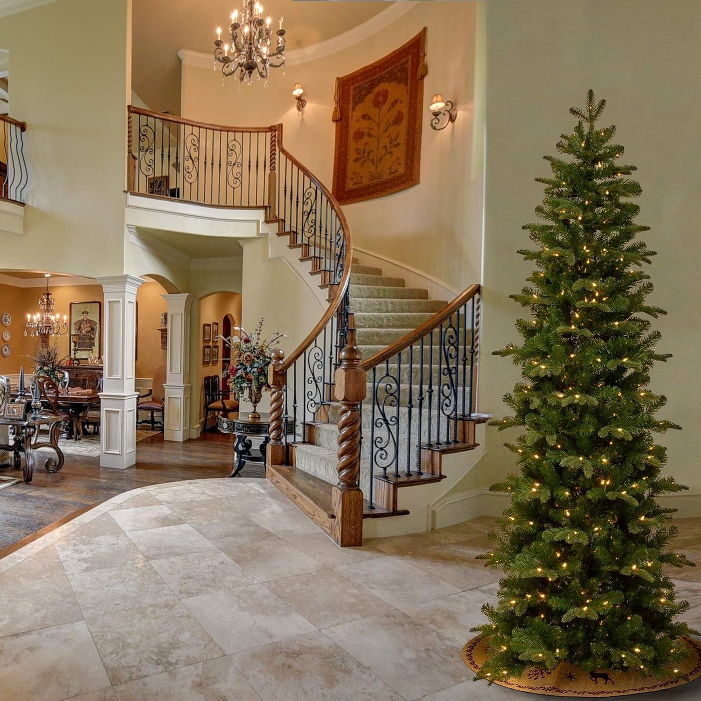 National Tree Company Pre-lit Artificial Christmas Tree | Includes Pre-strung White Lights and Stand | Prescott Pencil Slim - 7.5 ft