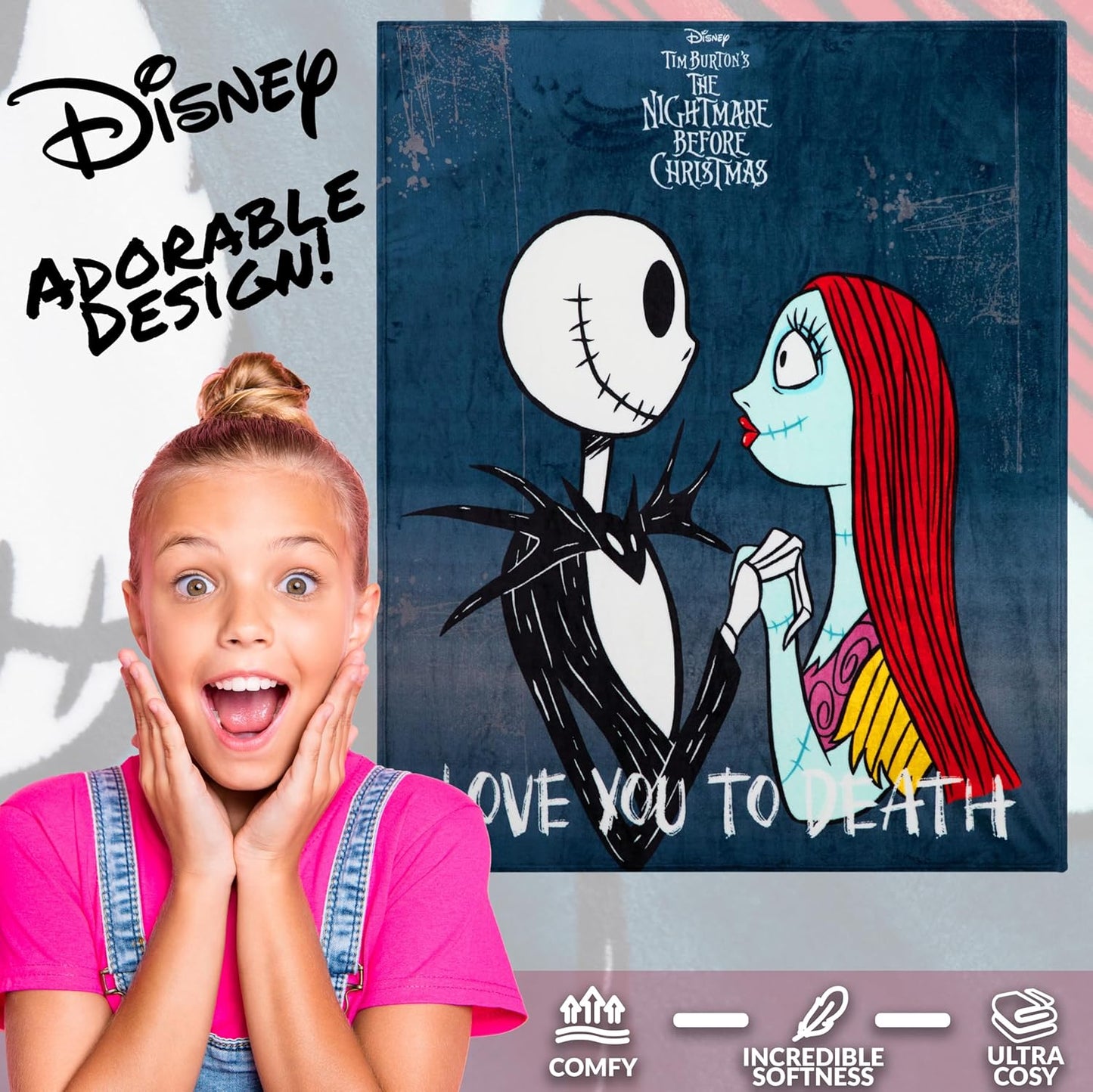 Disney Nightmare Before Christmas Blanket Fleece 59x51” Soft Bed Throw Sofa Couch Flannel Throw, Room Decor, Cozy, Warm Festive Gifts for Kids (Multi)