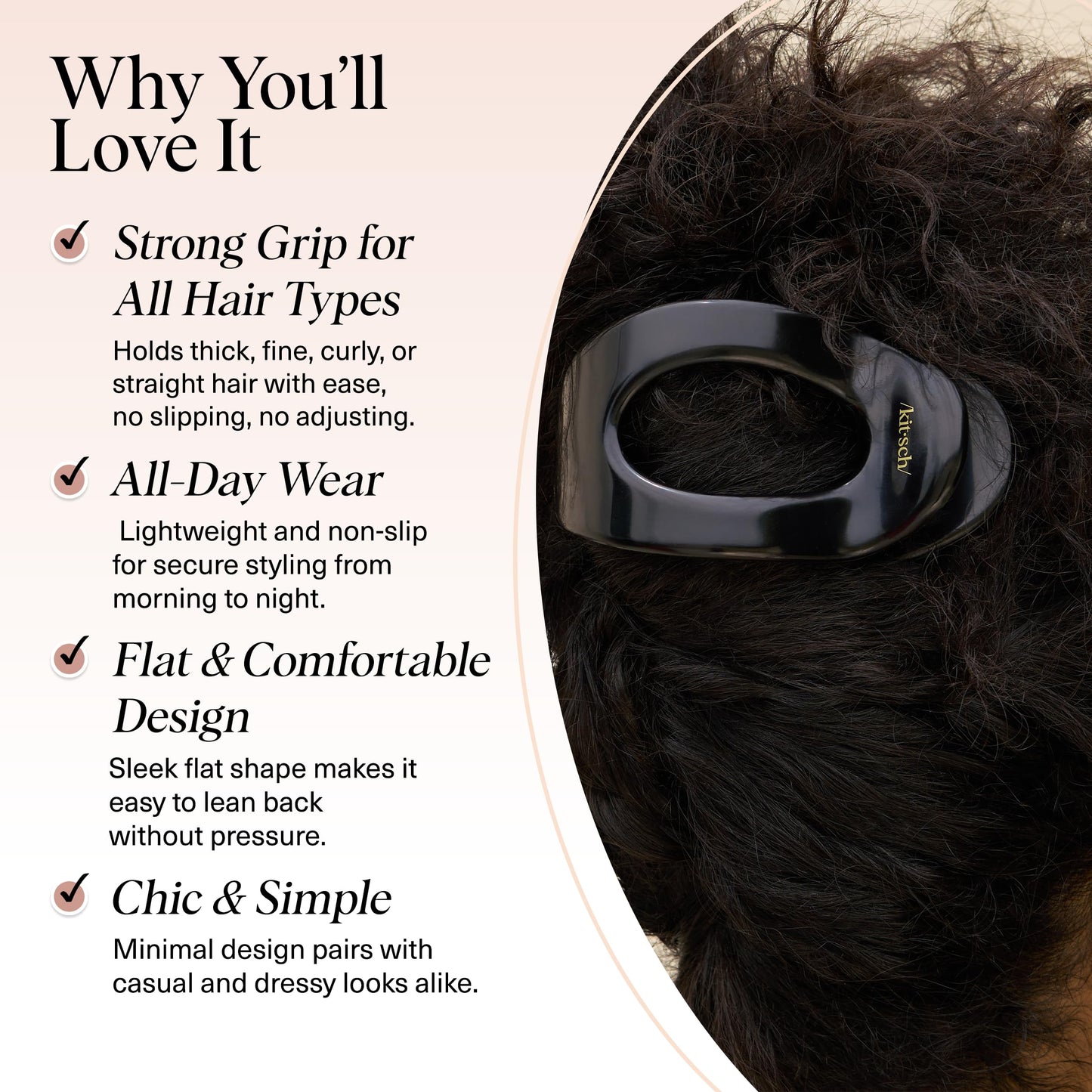 Kitsch Medium Flat Claw Clips for Women - Stylish Flat Hair Clips, Strong Hold for Thick & Fine Hair | Non-Slip for Secure, Comfortable All-Day Wear | Ideal Gifts for Women - Tortoise Design