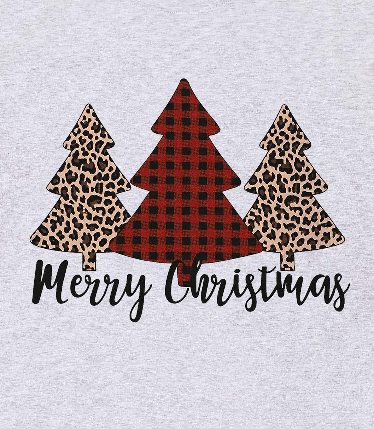 Plus Size Christmas T Shirt Women Xmas Leopard Plaid Trees Print Tees Casual Long Sleeve Holiday Shirts Top